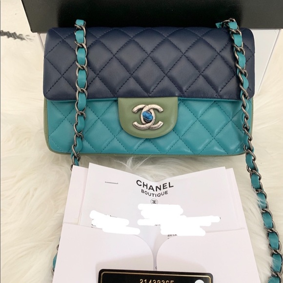 CHANEL Handbags - SOLD-CHANEL Blue Navy Green Lambskin Mini Bag